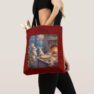 Whimsical Chrsitmas Bunnies Baking holiday tote  Bag