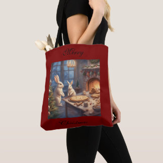 Whimsical Chrsitmas Bunnies Baking holiday tote  Bag