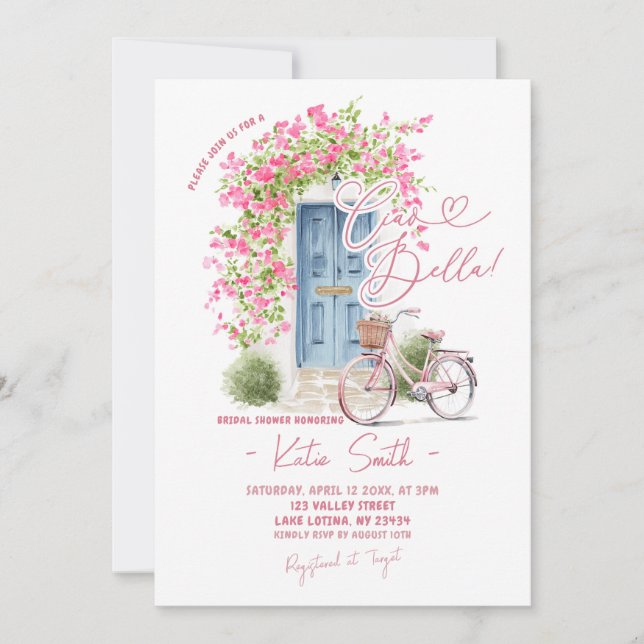 Whimsical Ciao Bella Italian Bridal Shower Invitation (Front)