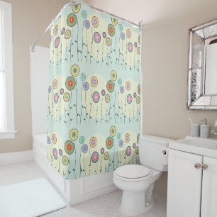 Whimsical Circle Flowers Shower Curtain