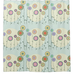 Whimsical Circle Flowers Shower Curtain