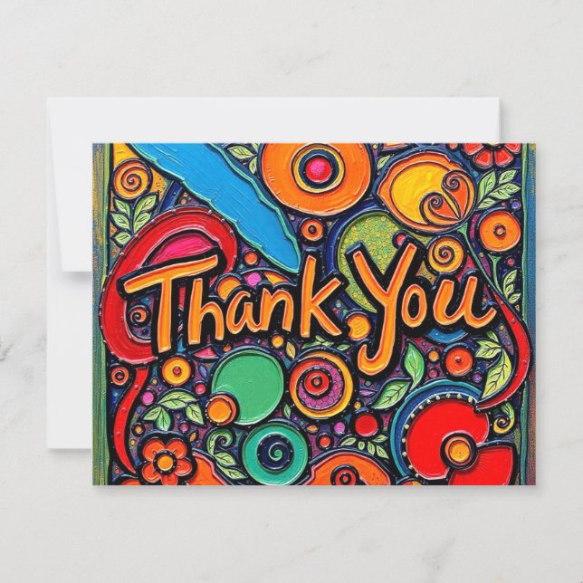 Whimsical Circles and Flowers Thank You Card (Front)