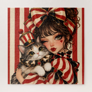Whimsical Circus Girl & Cat Jigsaw Puzzle Gift