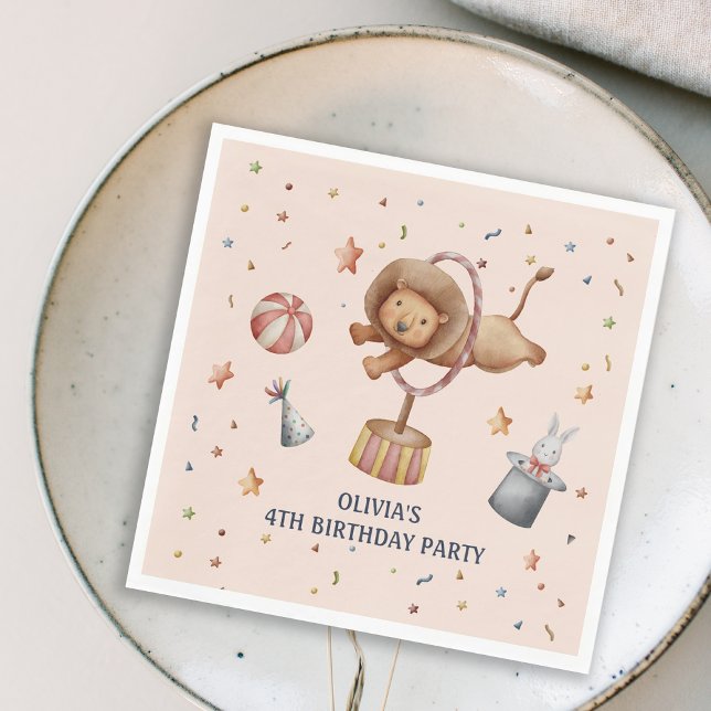 Whimsical Circus Lion Kids Birthday Party Napkin (Whimsical Circus Lion Baby Shower Party Napkins)