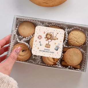 Whimsical Circus Lion Kids Birthday Party Square Sticker