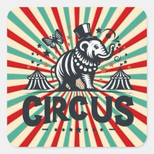 Whimsical Circus Sunburst Kids Birthday Party Square Sticker