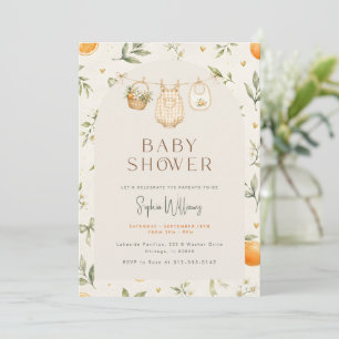 Whimsical Citrus Floral Orange Baby Shower Invitation
