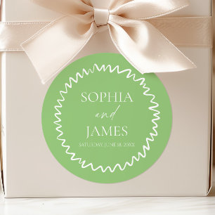 Whimsical Citrus Green Wavy Border Wedding Classic Round Sticker
