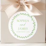 Whimsical Citrus Green Wavy Border Wedding Classic Round Sticker<br><div class="desc">This is a Whimsical Citrus Green Wavy Border Wedding Party Favor Stickers!</div>