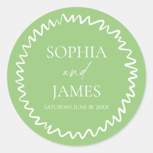 Whimsical Citrus Green Wavy Border Wedding Classic Round Sticker