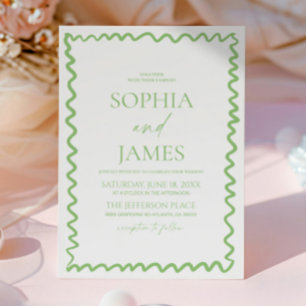 Whimsical Citrus Green Wavy Border Wedding Invitation