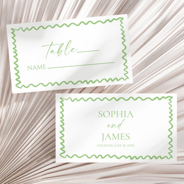 Whimsical Citrus Green Wavy Border Wedding Place Card (Creator Uploaded)