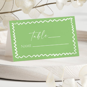 Whimsical Citrus Green Wavy Border Wedding Place Card