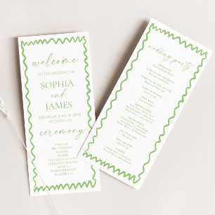 Whimsical Citrus Green Wavy Border Wedding Programme