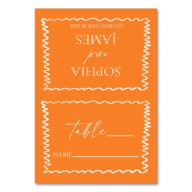 Whimsical Citrus Green Wavy Border Wedding Table Number (Front)