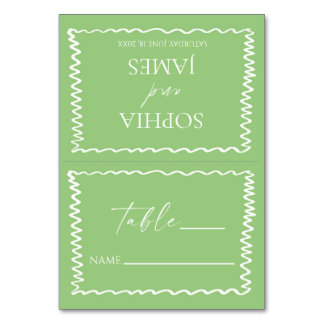 Whimsical Citrus Green Wavy Border Wedding Table Number