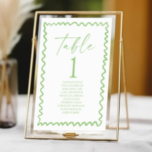 Whimsical Citrus Green Wavy Border Wedding Table Number