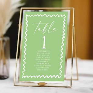 Whimsical Citrus Green Wavy Border Wedding Table Number