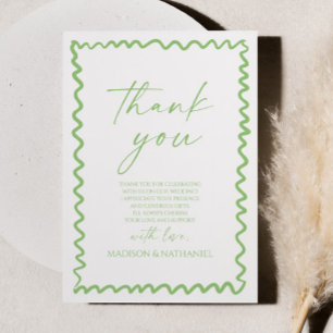 Whimsical Citrus Green Wavy Border Wedding Thank You Card