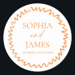 Whimsical Citrus Orange Wavy Border Wedding Classic Round Sticker<br><div class="desc">This is a Whimsical Citrus Orange Wavy Border Wedding Party Favor Stickers!</div>