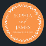 Whimsical Citrus Orange Wavy Border Wedding Classic Round Sticker<br><div class="desc">This is a Whimsical Citrus Orange Wavy Border Wedding Party Favor Stickers!</div>