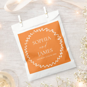 Whimsical Citrus Orange Wavy Border Wedding Favour Bags