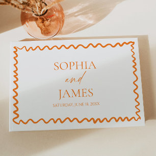 Whimsical Citrus Orange Wavy Border Wedding Guest Book
