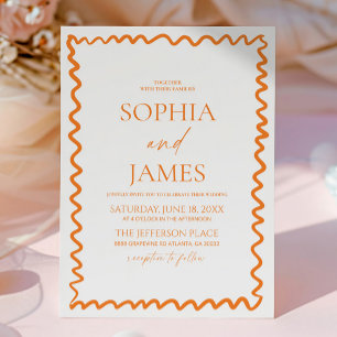 Whimsical Citrus Orange Wavy Border Wedding Invitation