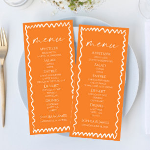 Whimsical Citrus Orange Wavy Border Wedding Menu
