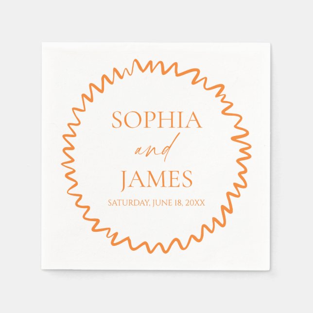 Whimsical Citrus Orange Wavy Border Wedding Napkin (Front)