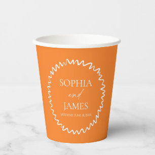 Whimsical Citrus Orange Wavy Border Wedding Paper Cups