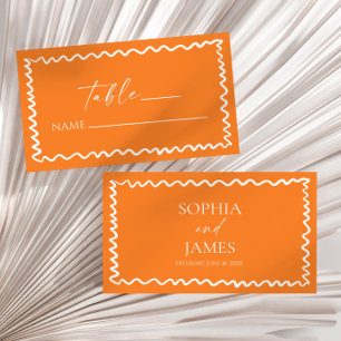 Whimsical Citrus Orange Wavy Border Wedding Place Card