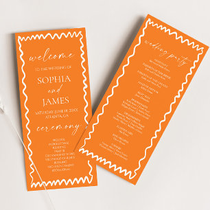 Whimsical Citrus Orange Wavy Border Wedding Programme