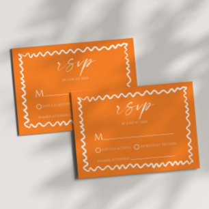 Whimsical Citrus Orange Wavy Border Wedding RSVP Card