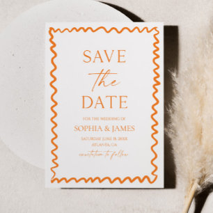 Whimsical Citrus Orange Wavy Border Wedding Save The Date
