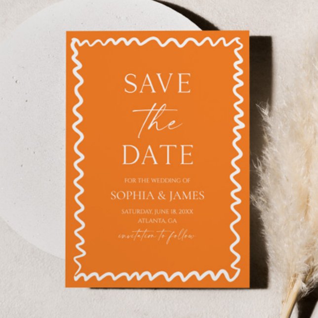 Whimsical Citrus Orange Wavy Border Wedding Save The Date (Creator Uploaded)
