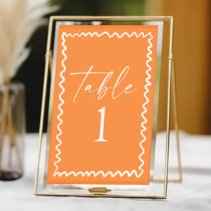 Whimsical Citrus Orange Wavy Border Wedding Table Number