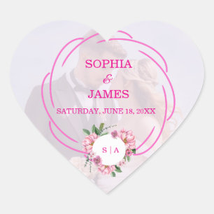 Whimsical Citrus Pink & flower Wedding  Sign Heart Sticker