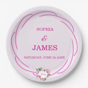 Whimsical Citrus Pink & flower Wedding  Sign Paper Plate