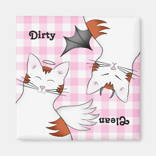 Whimsical clean dirty cats magnet