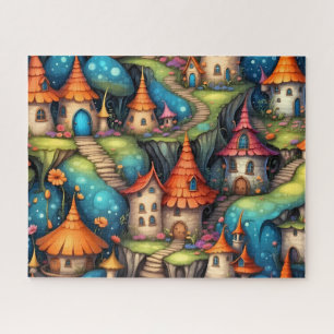 Whimsical Cliffside Fairy Tale Village Jigsaw Puzzle