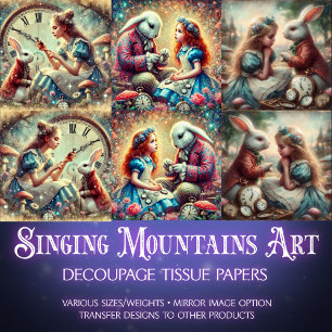 Whimsical Clock Forest Alice Wonderland Decoupage Tissue Paper