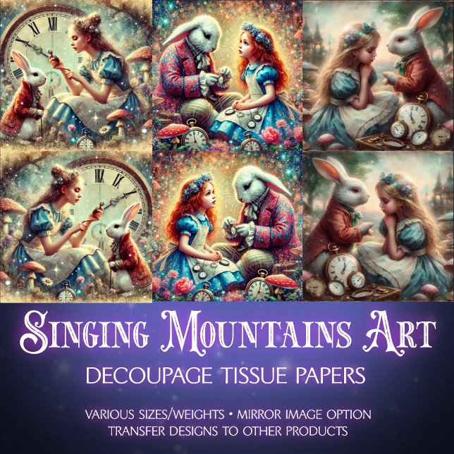 Whimsical Clock Forest Alice Wonderland Decoupage Tissue Paper (Creator Uploaded)