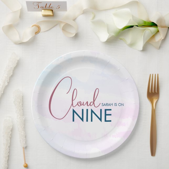 Whimsical Cloud Nine Soft Blue Bridal Shower Paper Plate (Wedding)