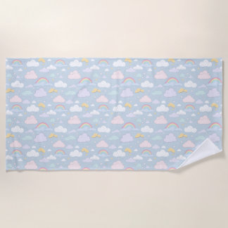 Whimsical Clouds and Rainbows Beach Towel