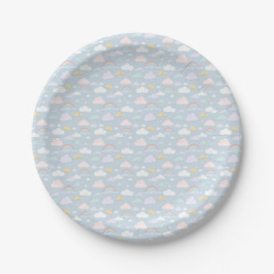 Whimsical Clouds and Rainbows Paper Plate