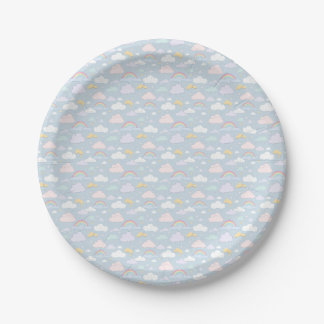 Whimsical Clouds and Rainbows Paper Plate