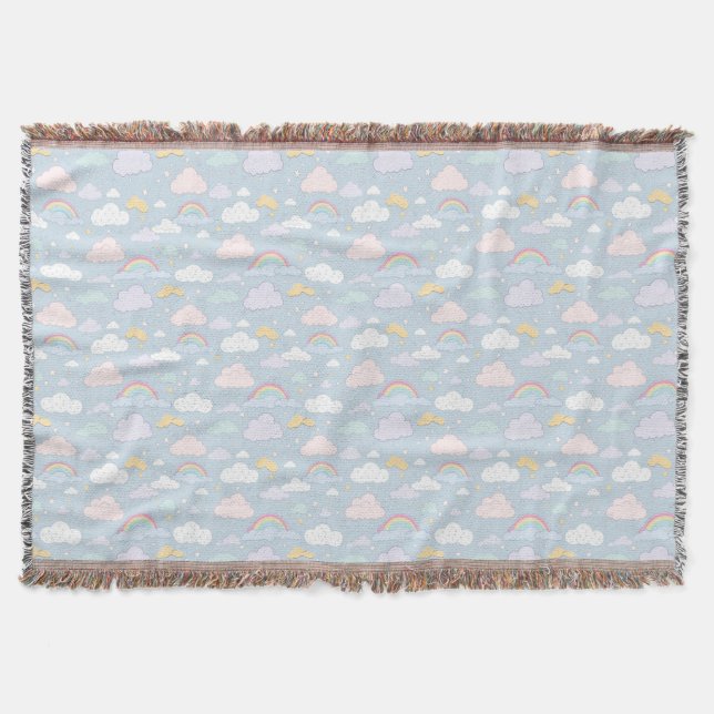 Whimsical Clouds and Rainbows Throw Blanket (Front)