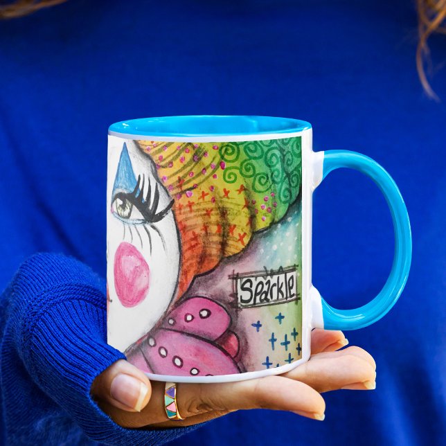 Whimsical Clown Painting Colorful Rainbow Sparkle Mug (Creator Uploaded)