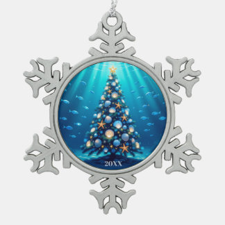 Whimsical Coastal Christmas Snowflake Ornament